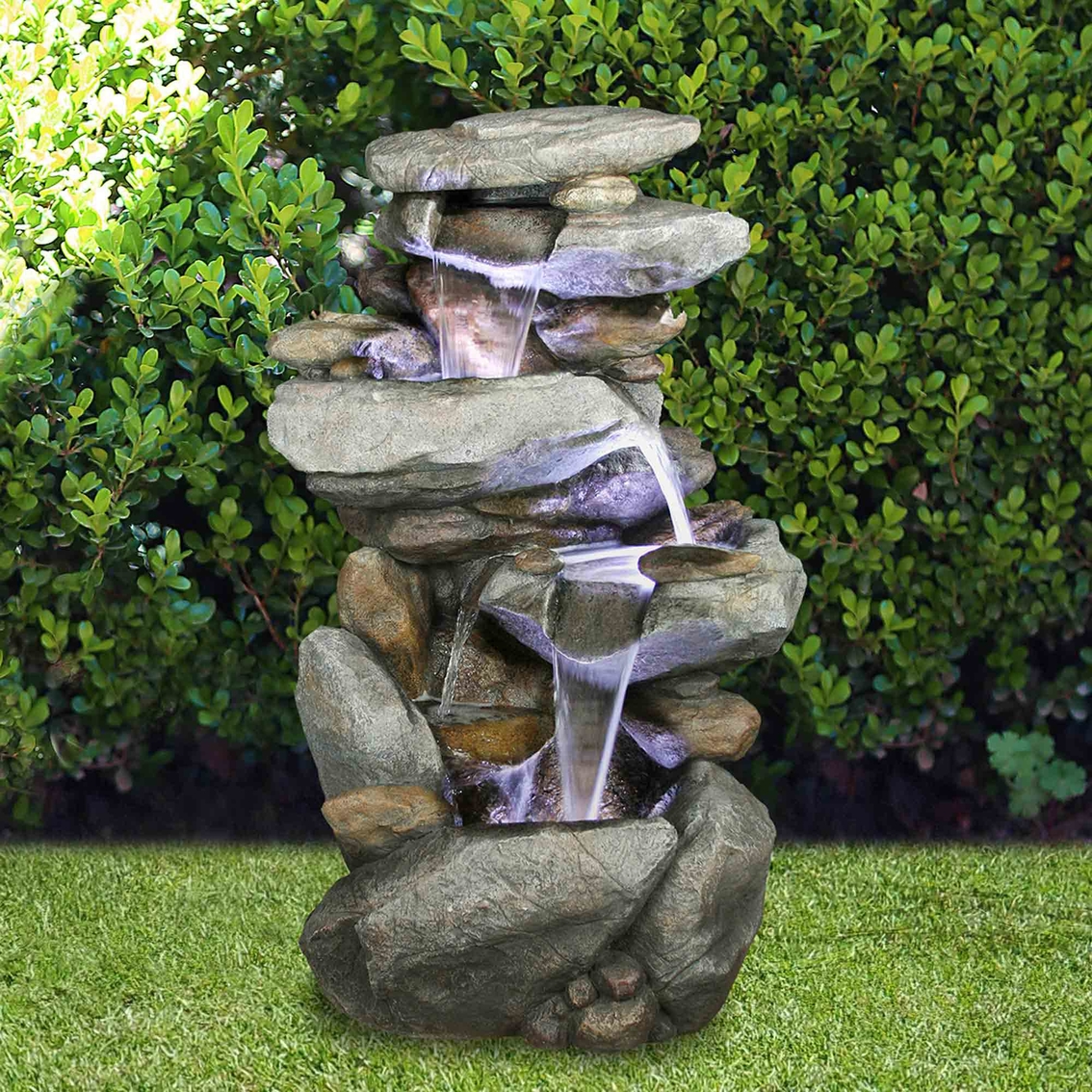 Alpine 4 Tiered Rock Fountain with LED Lights - Image 2 of 2