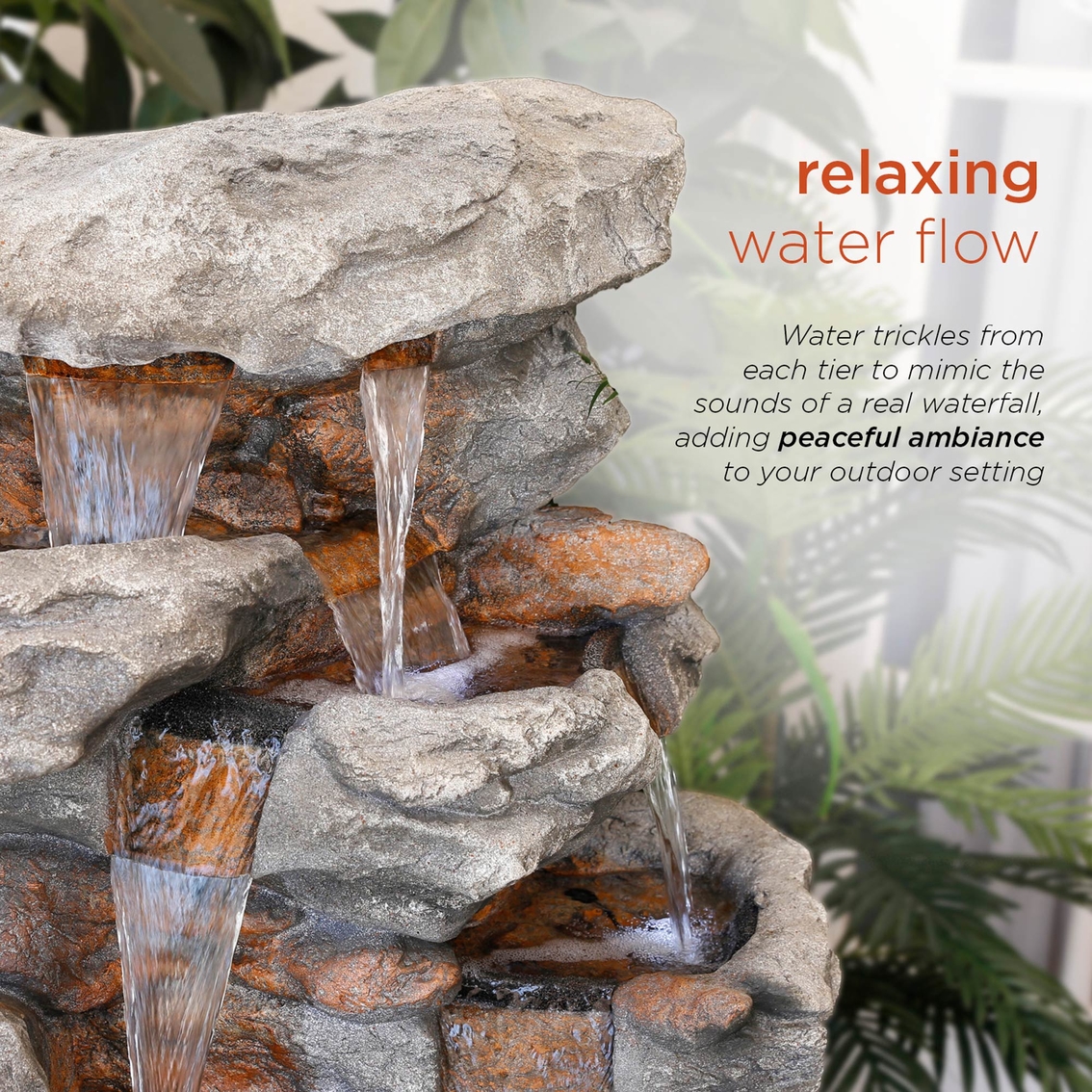 Alpine Rainforest Rock Tiered Fountain with LED Lights - Image 7 of 9