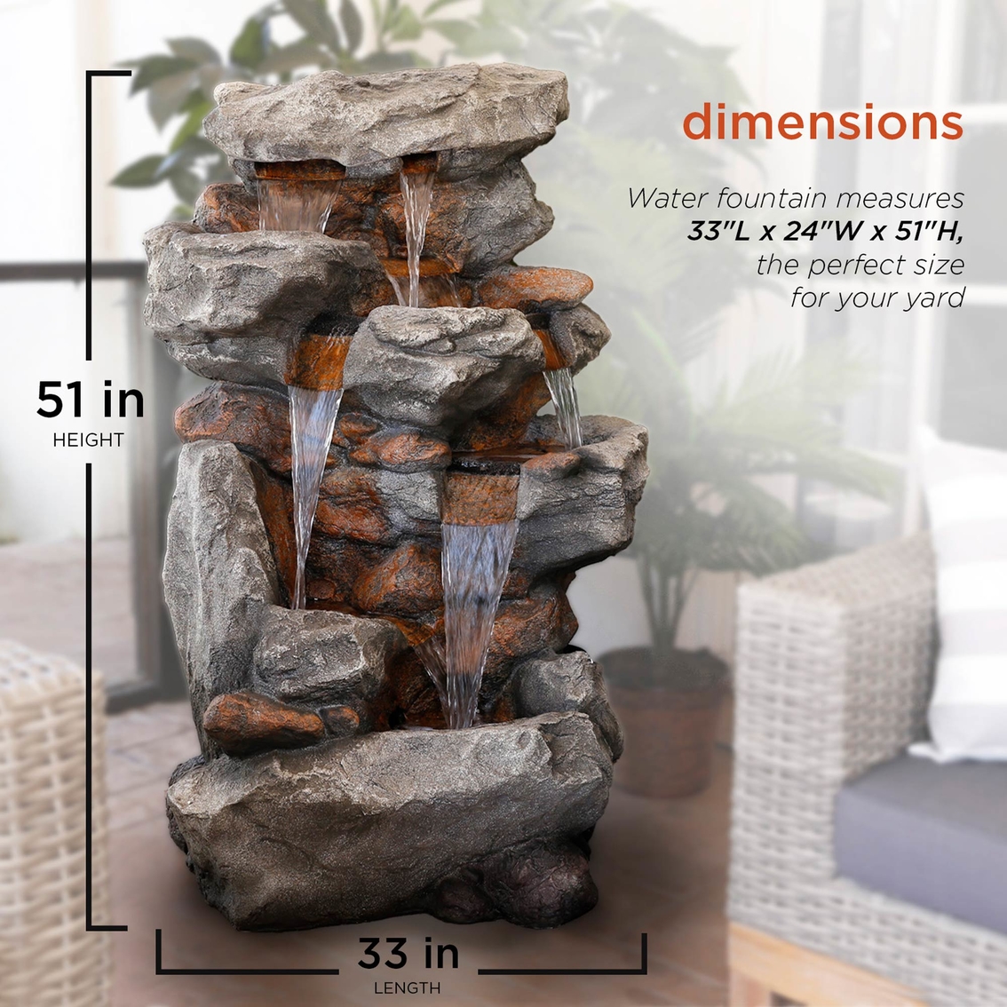 Alpine Rainforest Rock Tiered Fountain with LED Lights - Image 8 of 9