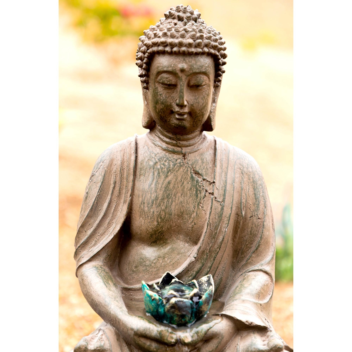 Alpine Buddha with Lotus Flowers Tabletop Fountain with LED Light - Image 4 of 8