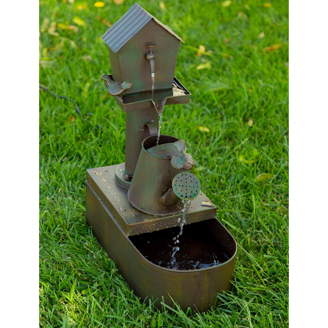Alpine Birdhouse into Water Can Floor Fountain - Image 3 of 6