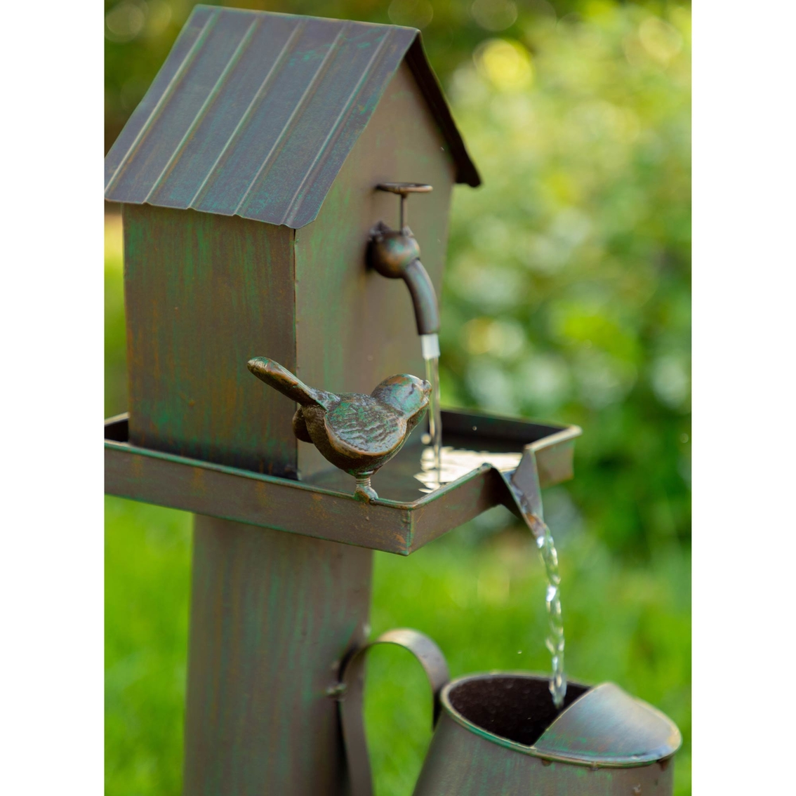 Alpine Birdhouse into Water Can Floor Fountain - Image 4 of 6
