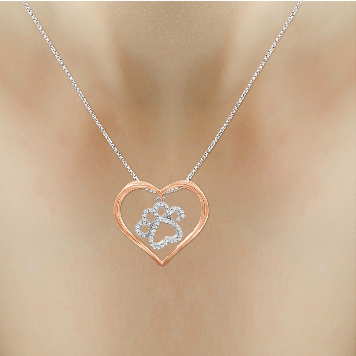Animal's Rock Sterling Silver & 14K Plated 1/7 Ctw Diamond Swing Paw Heart Pendant - Image 4 of 4