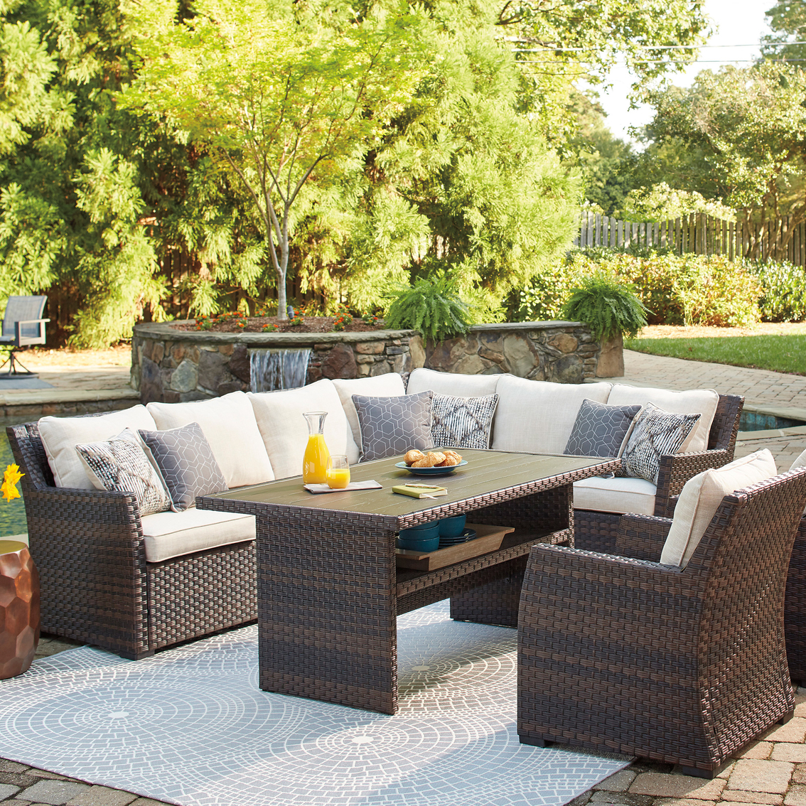 Signature Design by Ashley Easy Isle Outdoor Sofa Sectional with 2 Chairs and Table - Image 3 of 4