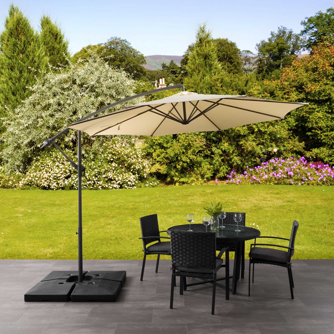 CorLiving PPU-410-Z1 9.5 ft. UV Resistant Offset Patio Umbrella and Base - Image 4 of 4