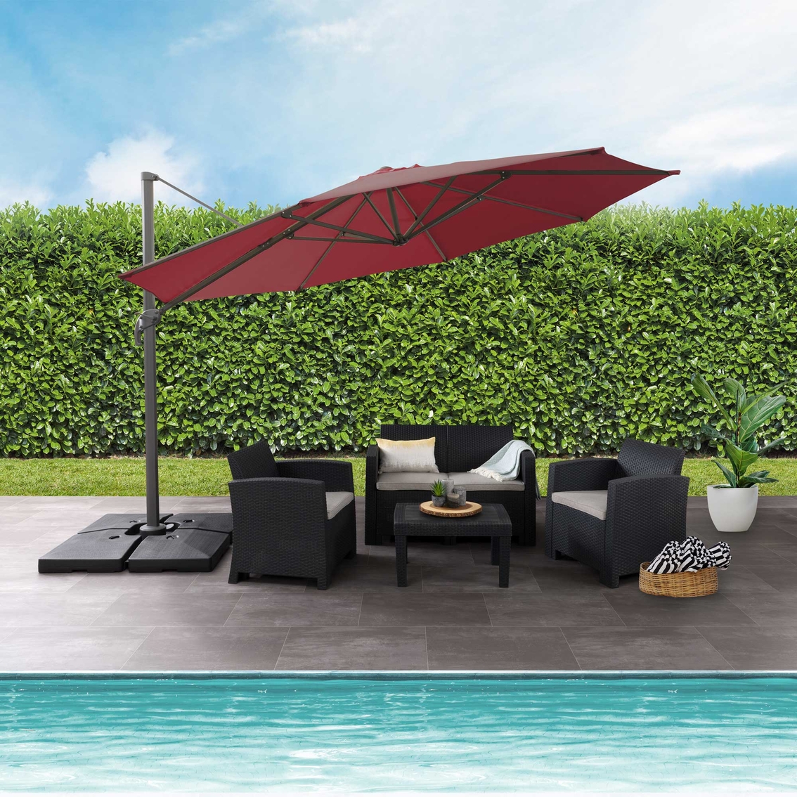 CorLiving PPU-540-Z1 11.5 ft. Deluxe Offset Patio Umbrella and Base - Image 4 of 4
