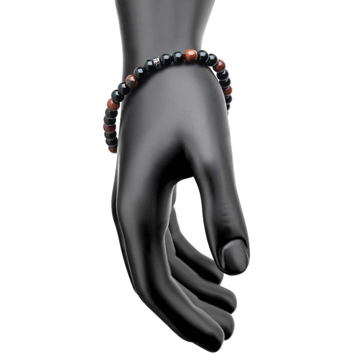 Men's Steel Buddha Head and Genuine Mahogany Obsidian Stone Bead Bracelet - Image 3 of 3