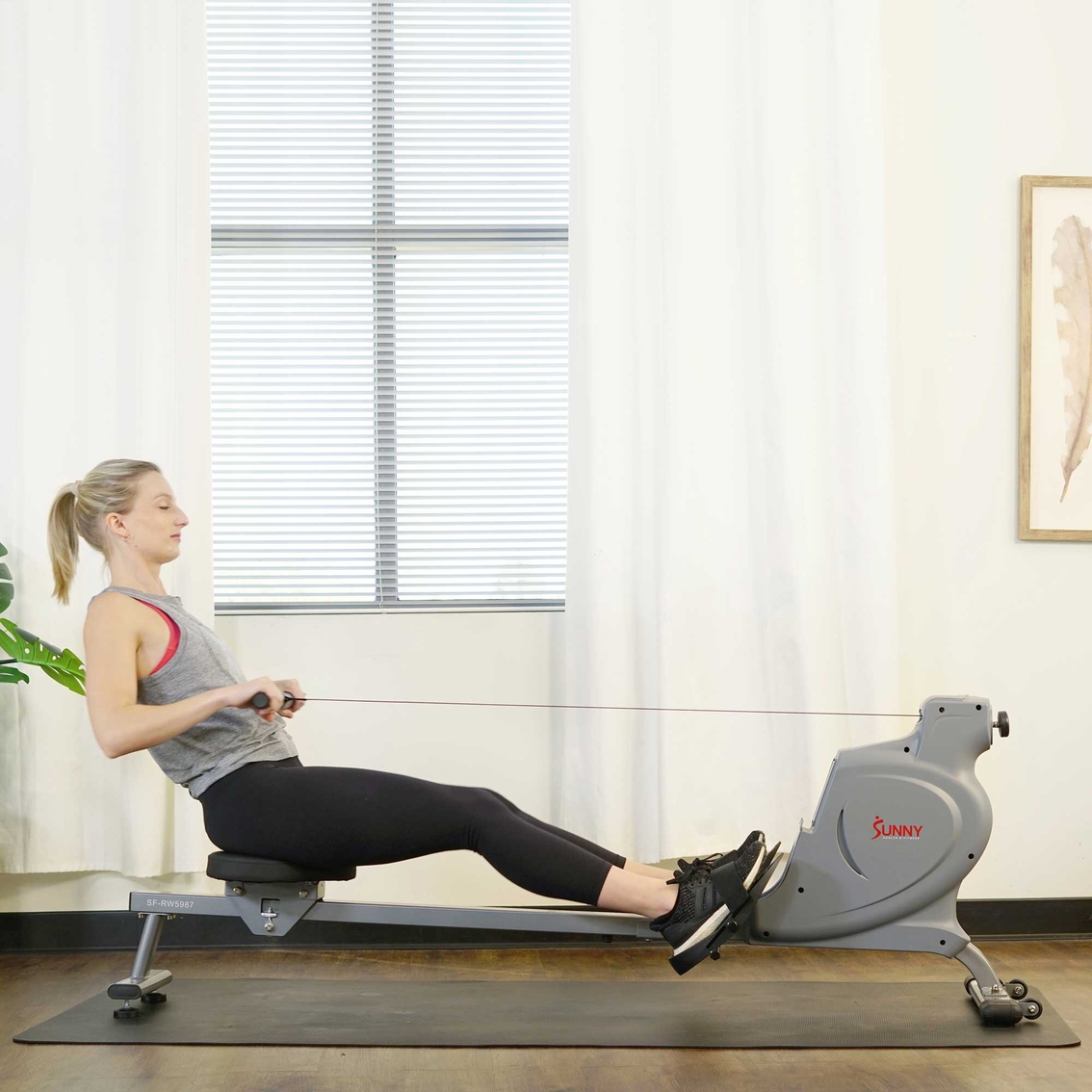 Sunny Health & Fitness Space Efficient Convenient Magnetic Rower - Image 7 of 10