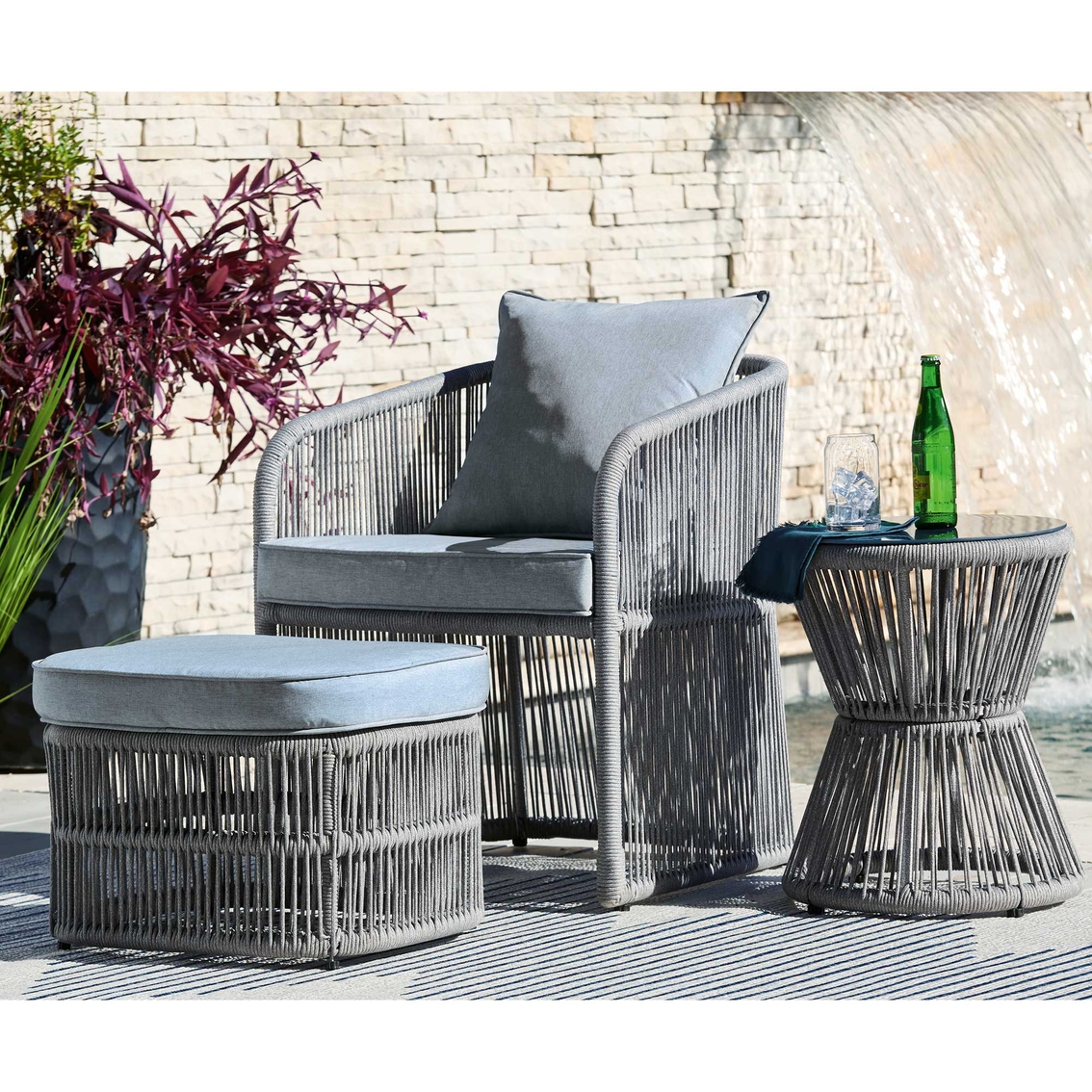 Signature Design by Ashley Coast Island Outdoor Chair with Ottoman and Side Table - Image 3 of 5