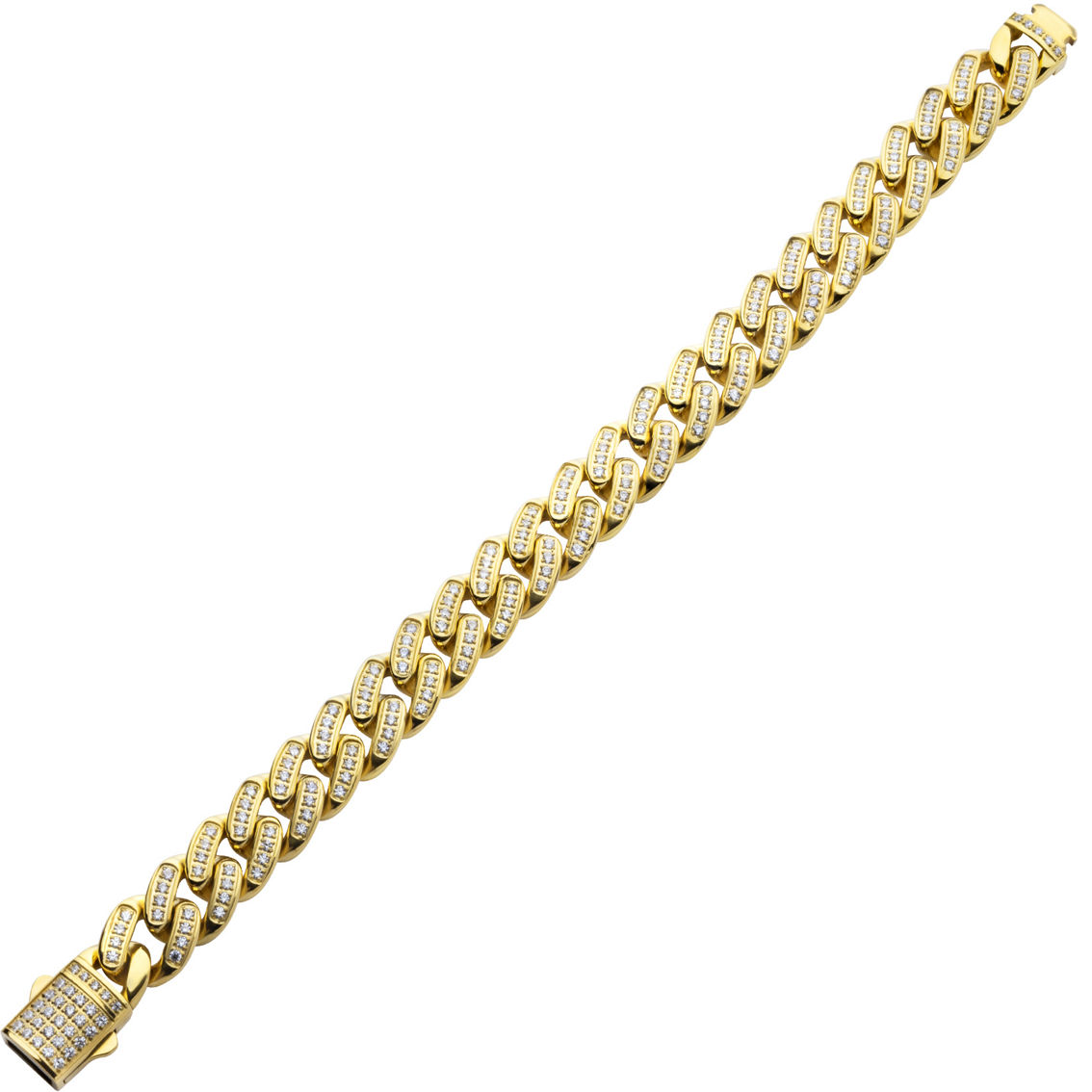 Inox Stainless Steel Gold Plated Miami Cuban Chain Bracelet with CZ - Image 2 of 3