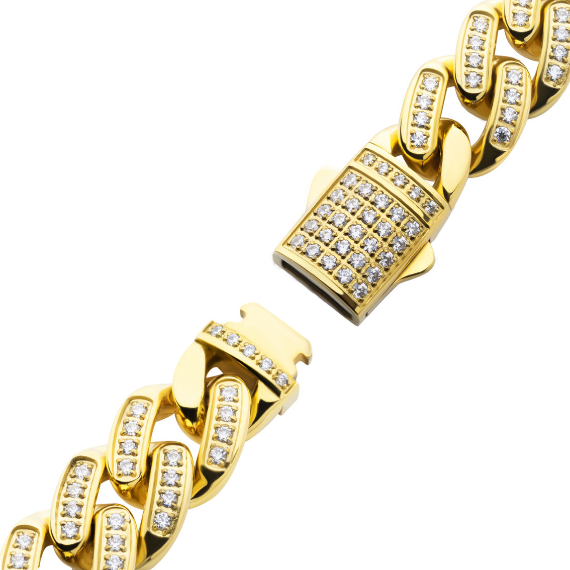 Inox Stainless Steel Gold Plated Miami Cuban Chain Bracelet with CZ - Image 3 of 3