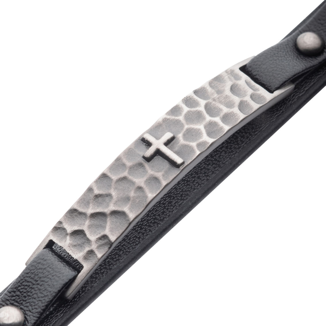Inox Black Leather Cross Hammered ID Bracelet - Image 3 of 4