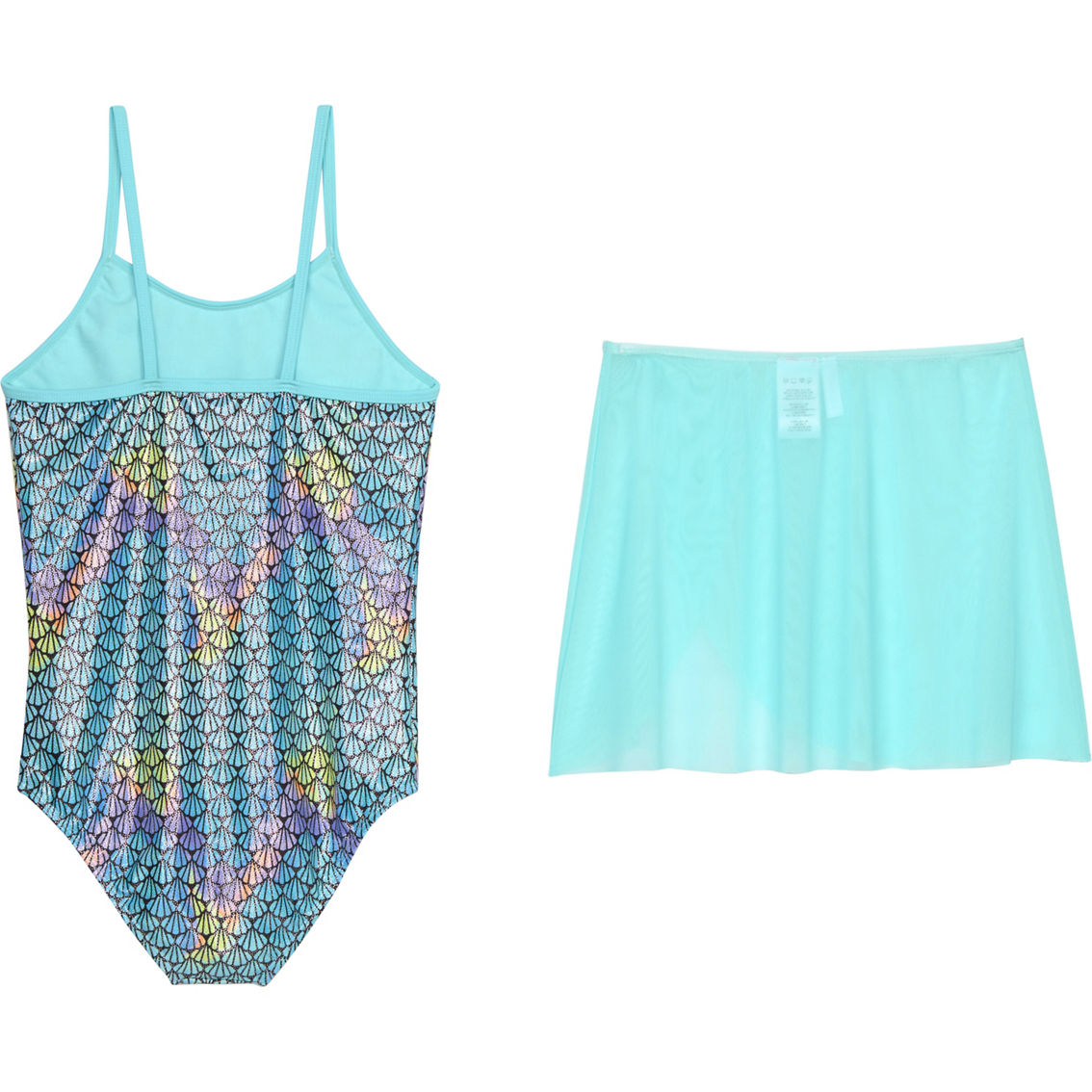 Limited Too Girls Mermaid Shell Foil One-Piece and Mesh Skirt 2 pc. Swim Set - Image 2 of 2