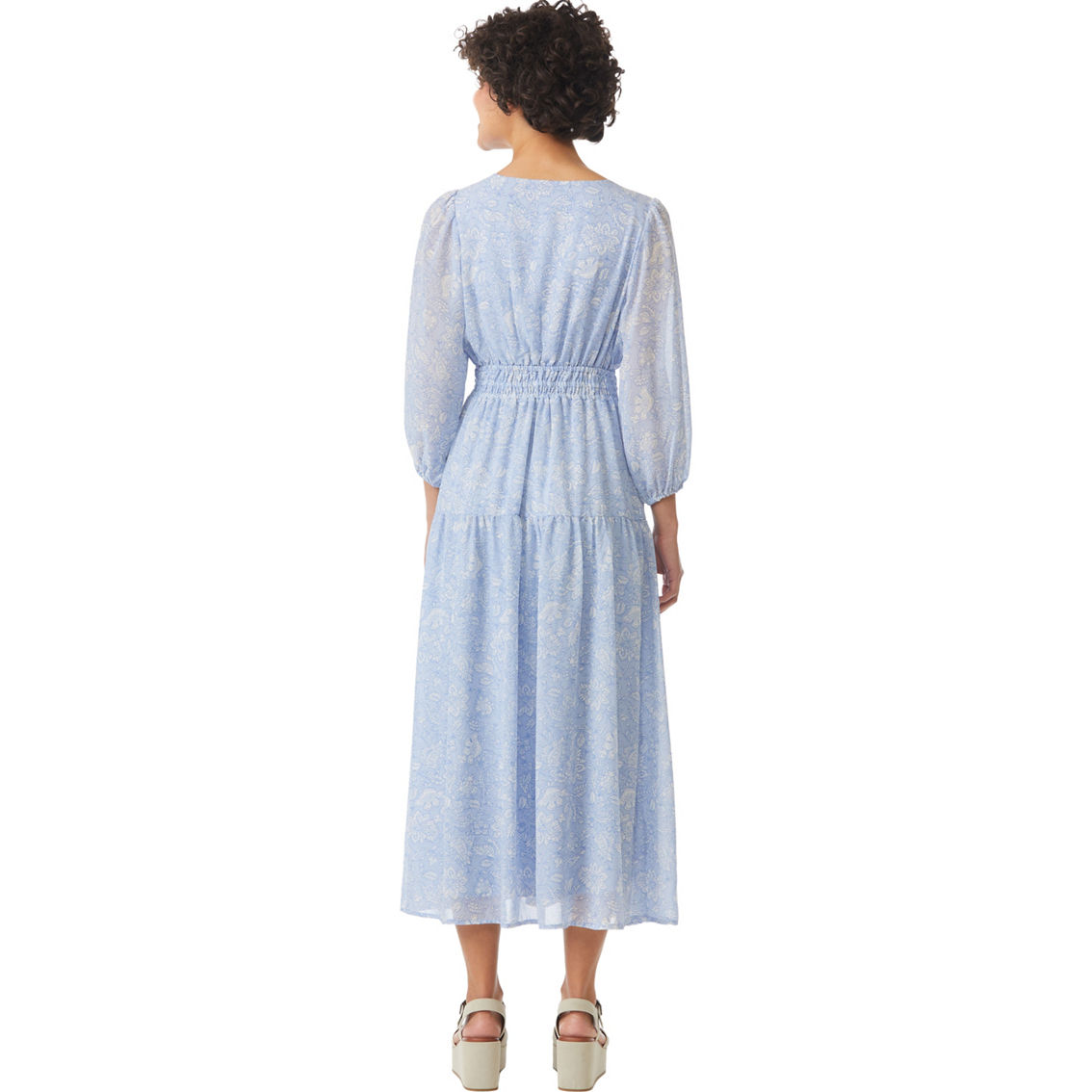WallFlower Juniors Peasant Midi Dress in Blue with a White Boho Folk Floral - Image 2 of 3