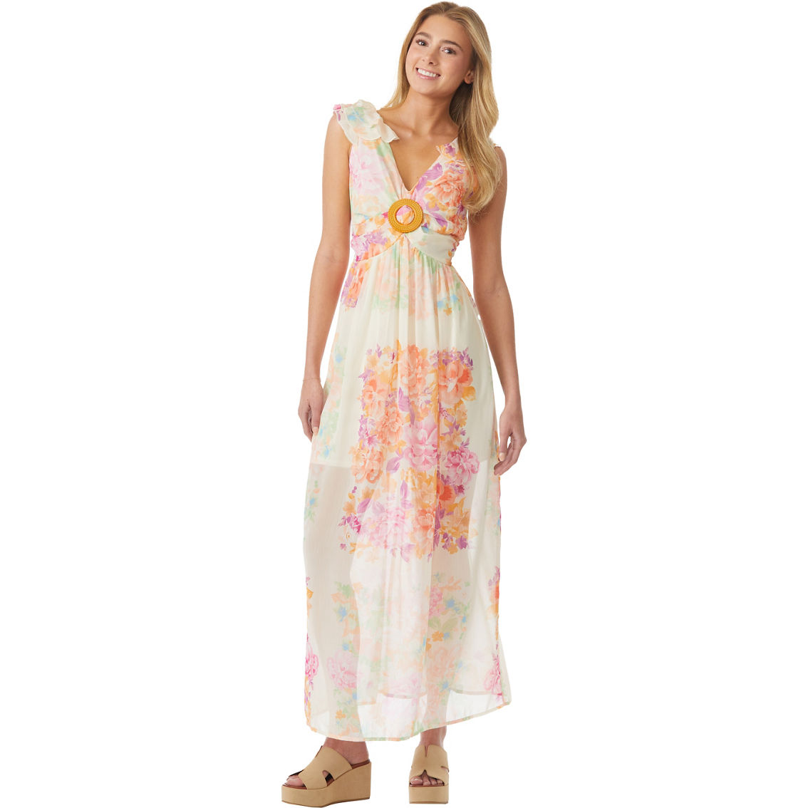 Inspired Hearts Juniors Tiered Sleeve Maxi with Buckle Dress - Image 4 of 4