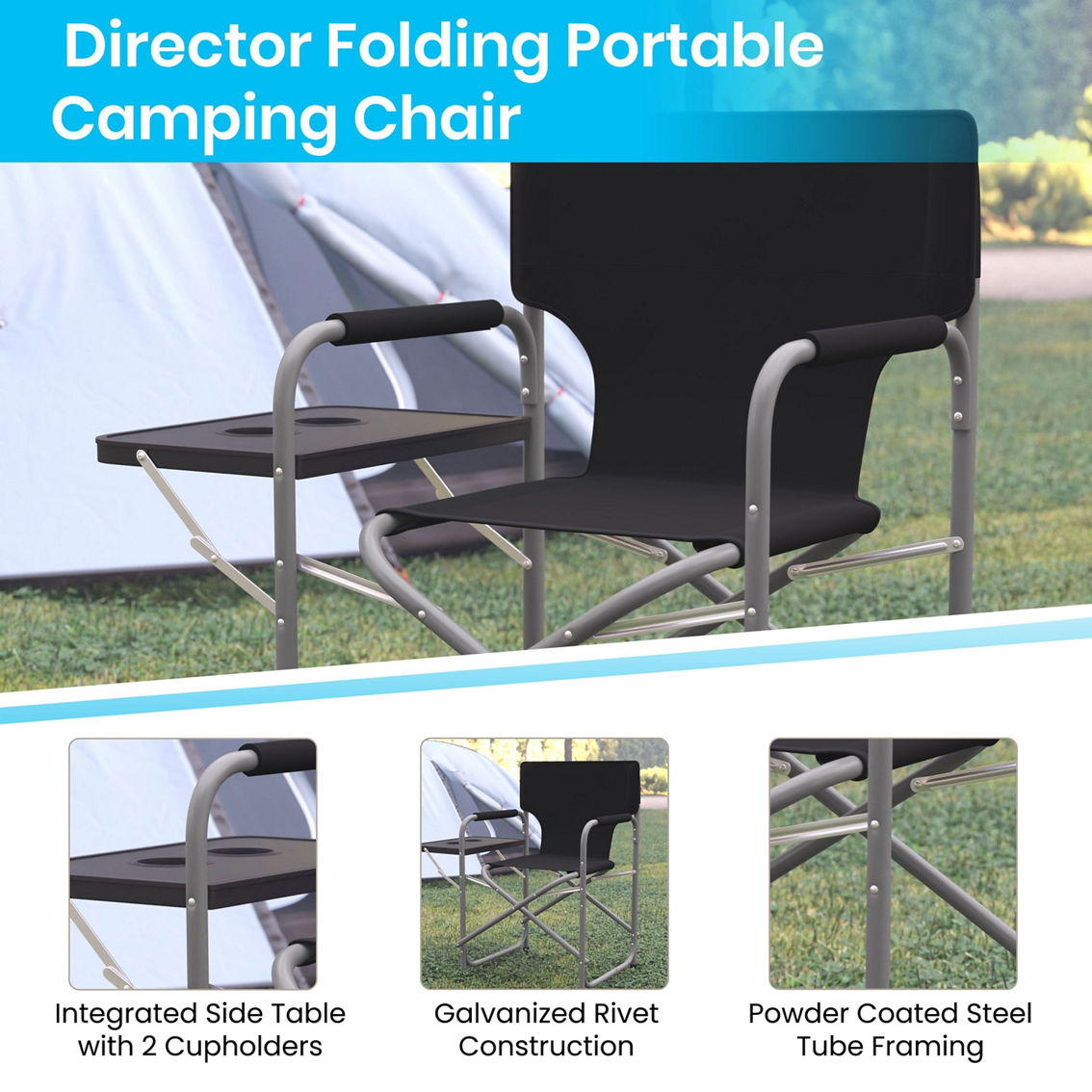 Flash Furniture Folding Directors Chair-Cupholder Side Table - Image 4 of 5