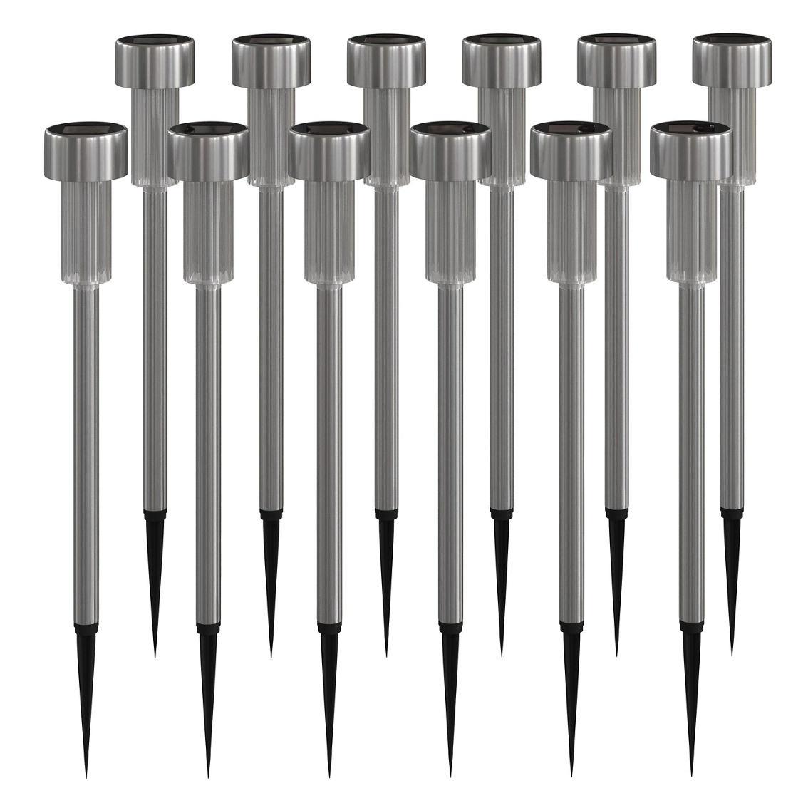 Flash Furniture Set of 12 Stainless Steel Outdoor LED Solar Lights - Image 3 of 5