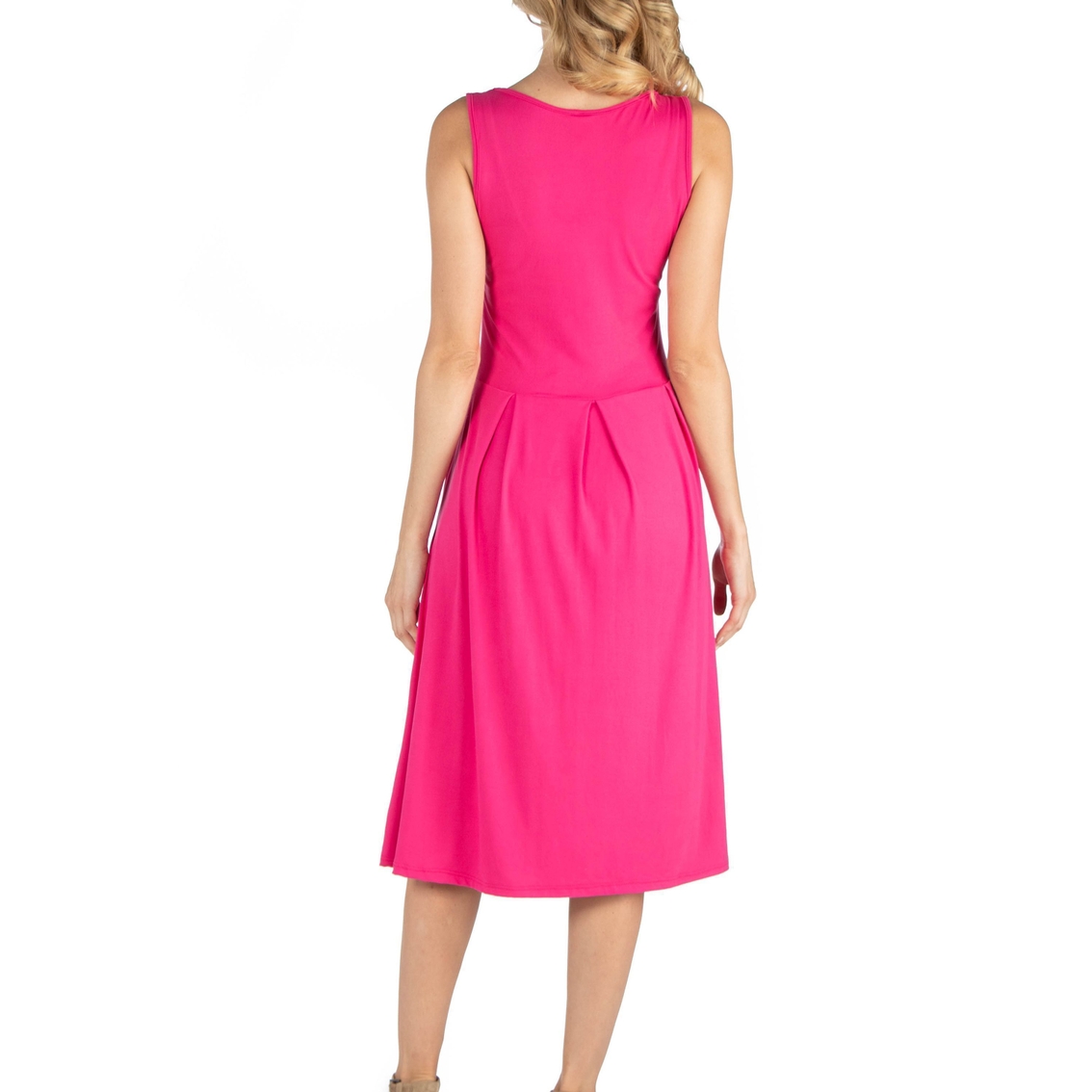 24seven Comfort Apparel Fit and Flare Sleeveless Maternity Midi Dress with Pockets - Image 3 of 4