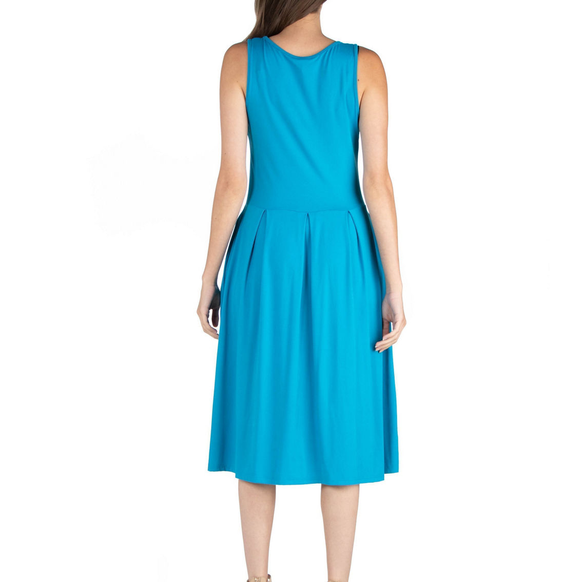 24seven Comfort Apparel Fit and Flare Midi Sleeveless Dress with Pocket Detail - Image 3 of 4
