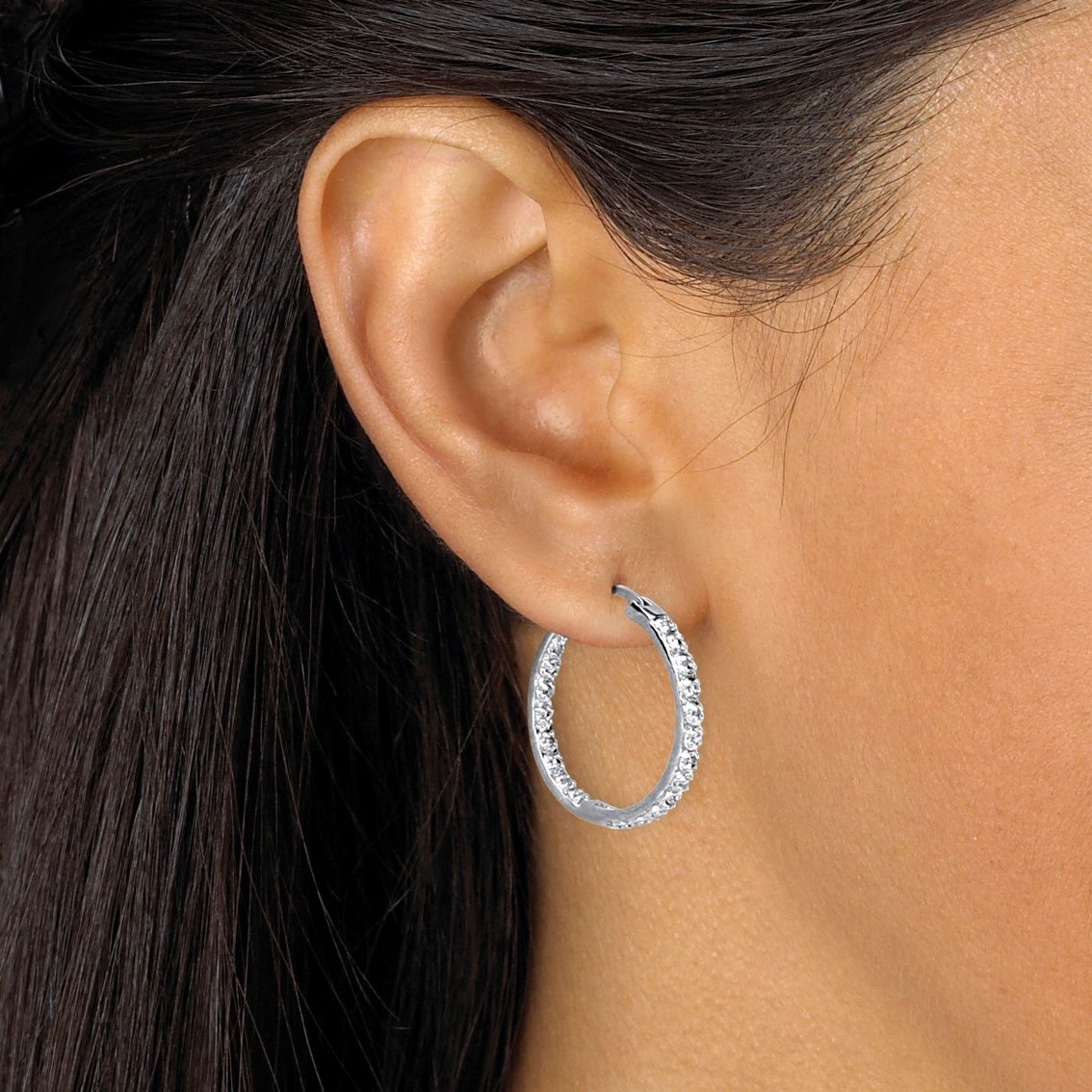 PalmBeach 1/10 Cttw. Diamond 18k Gold-plated Sterling Silver Hoop Earrings - Image 3 of 4