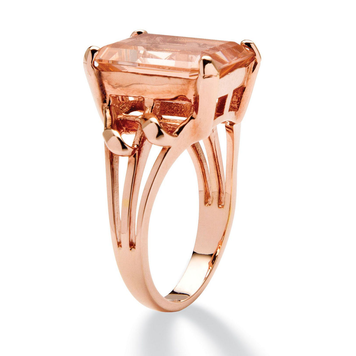PalmBeach Emerald-Cut Simulated Morganite Ring in Rose Gold-Plated Silver - Image 2 of 5