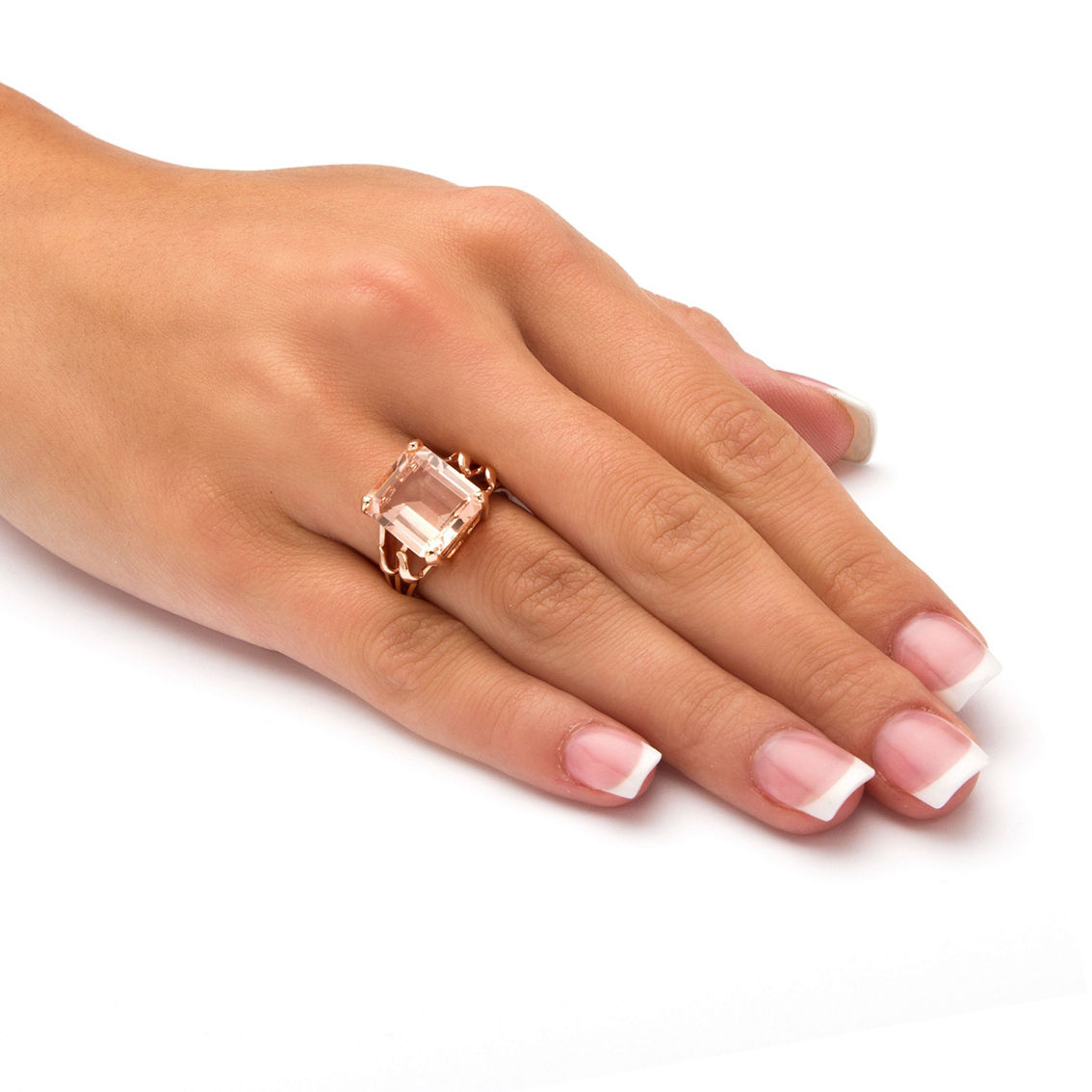 PalmBeach Emerald-Cut Simulated Morganite Ring in Rose Gold-Plated Silver - Image 3 of 5