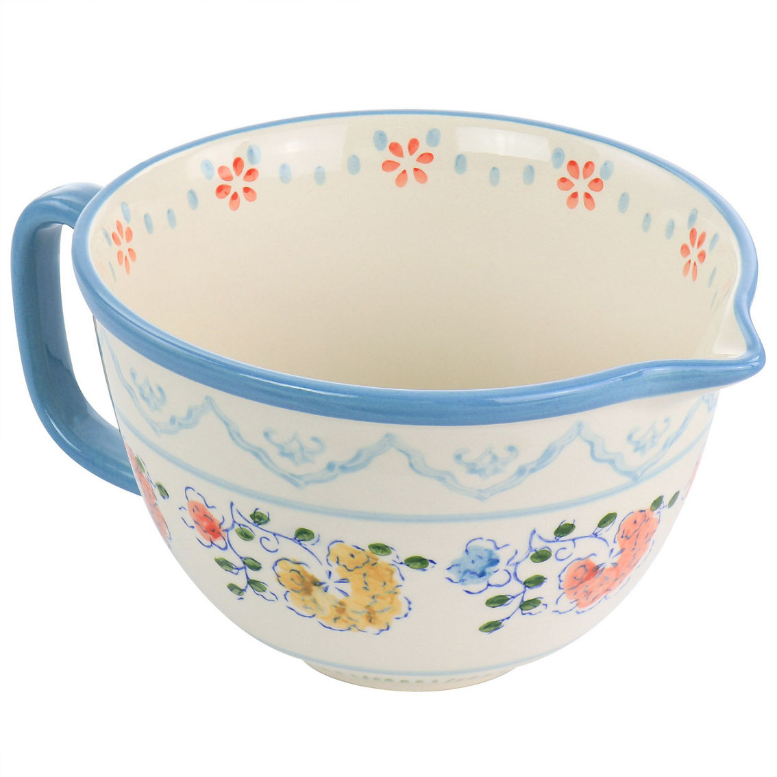 Gibson Elite Anaya Hand Painted 2 Quart Floral Stoneware Batter Bowl with Blue T - Image 2 of 5