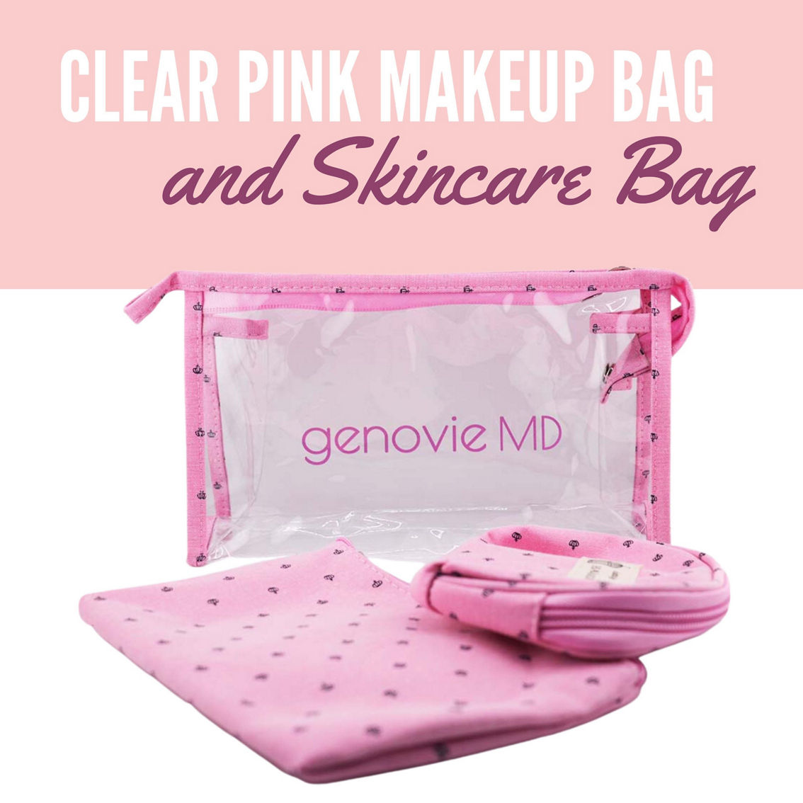 Genovie MD Clear Pink Makeup and Skincare Toiletry Bag for Women, 3 Piece Set - Image 3 of 5
