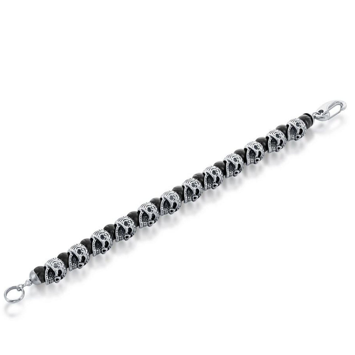 Metallo Stainless Steel Genuine Onyx Skull Bracelet - Image 2 of 4