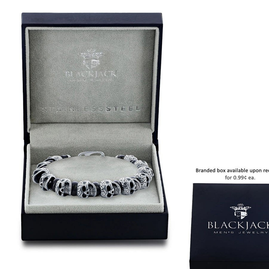 Metallo Stainless Steel Genuine Onyx Skull Bracelet - Image 3 of 4