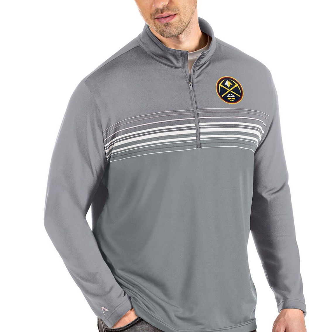 Antigua Men's Gray/Gray Denver Nuggets Pace Quarter-Zip Pullover Jacket - Image 2 of 2