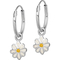 Sterling Silver Rhodium Plated Child's Enameled Daisy Hinged Hoop Earrings - Image 2 of 2