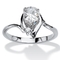 Pear-Cut Simulated Birthstone and Crystal Accent Ring in Silvertone - Image 1 of 5